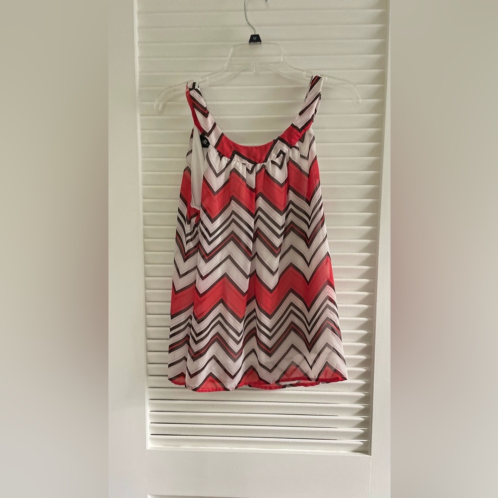 AB Studio Red and Black Relaxed Sleeveless Tank Top
